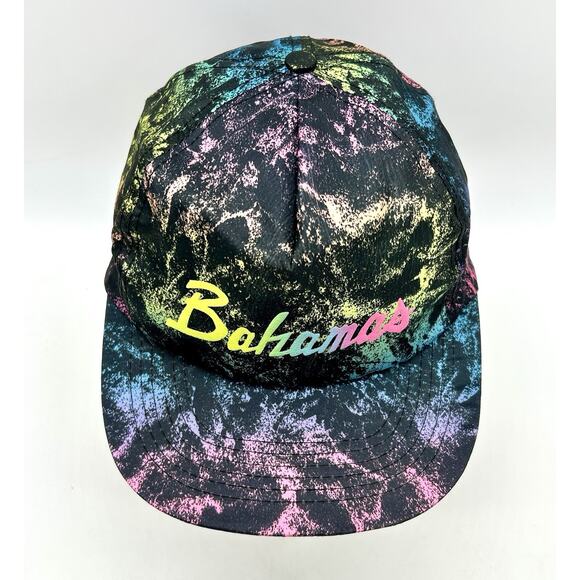 Vintage 80s 90s Bahamas Caribbean Island Nylon Hat Cap Snapback Paint Splatter - Picture 5 of 11
